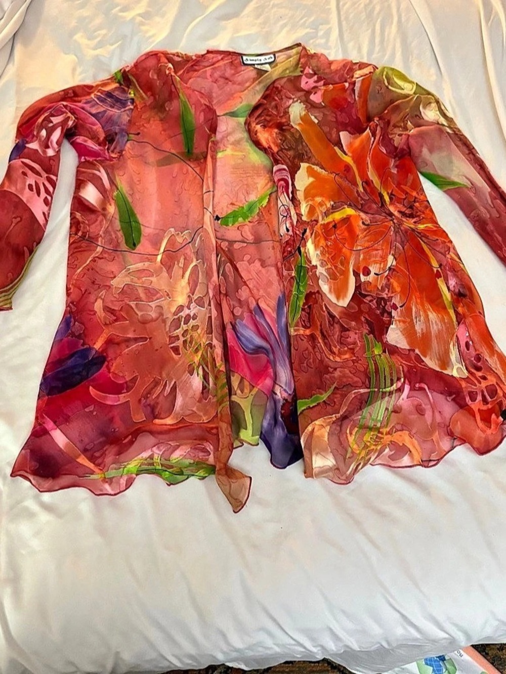 Simply Silk Abstract Silk Blouse in Pink & Orange Size Medium